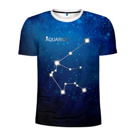 Мужская футболка 3D спортивная с принтом Водолей в Курске, 100% полиэстер с улучшенными характеристиками | приталенный силуэт, круглая горловина, широкие плечи, сужается к линии бедра | Тематика изображения на принте: водолей | звезда | звезды | знак зодиака | космос | созвездие