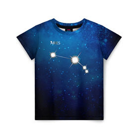 Детская футболка 3D с принтом Овен в Курске, 100% гипоаллергенный полиэфир | прямой крой, круглый вырез горловины, длина до линии бедер, чуть спущенное плечо, ткань немного тянется | звезда | звезды | знак зодиака | космос | овен | созвездие