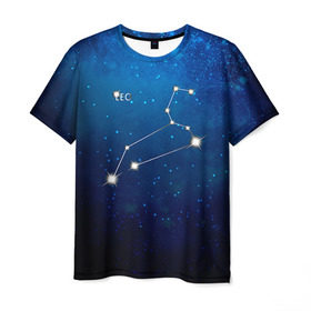 Мужская футболка 3D с принтом Лев в Курске, 100% полиэфир | прямой крой, круглый вырез горловины, длина до линии бедер | Тематика изображения на принте: звезда | звезды | знак зодиака | космос | лев | созвездие