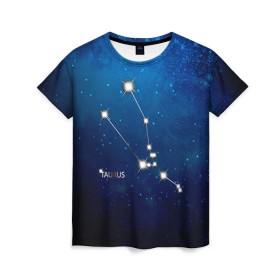 Женская футболка 3D с принтом Телец в Курске, 100% полиэфир ( синтетическое хлопкоподобное полотно) | прямой крой, круглый вырез горловины, длина до линии бедер | звезда | звезды | знак зодиака | космос | созвездие | телец
