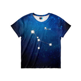 Детская футболка 3D с принтом Рак в Курске, 100% гипоаллергенный полиэфир | прямой крой, круглый вырез горловины, длина до линии бедер, чуть спущенное плечо, ткань немного тянется | звезда | звезды | знак зодиака | космос | рак | созвездие