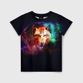 Детская футболка 3D с принтом Космический волк в Курске, 100% гипоаллергенный полиэфир | прямой крой, круглый вырез горловины, длина до линии бедер, чуть спущенное плечо, ткань немного тянется | звезды | космический волк | креатив | хищник
