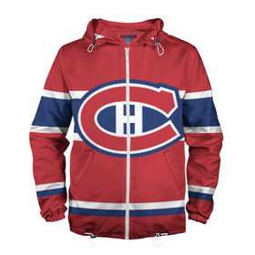 Мужская ветровка 3D с принтом Montreal Canadiens в Курске, 100% полиэстер | подол и капюшон оформлены резинкой с фиксаторами, два кармана без застежек по бокам, один потайной карман на груди | hockey | montreal canadien | nhl | нхл | спорт | хоккей