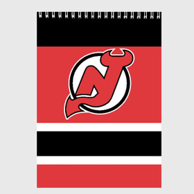 Скетчбук с принтом New Jersey Devils в Курске, 100% бумага
 | 48 листов, плотность листов — 100 г/м2, плотность картонной обложки — 250 г/м2. Листы скреплены сверху удобной пружинной спиралью | Тематика изображения на принте: hockey | new jersey devils | nhl | нхл | спорт | хоккей