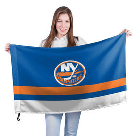 Флаг 3D с принтом New York Islanders в Курске, 100% полиэстер | плотность ткани — 95 г/м2, размер — 67 х 109 см. Принт наносится с одной стороны | hockey | new york islander | nhl | нхл | спорт | хоккей