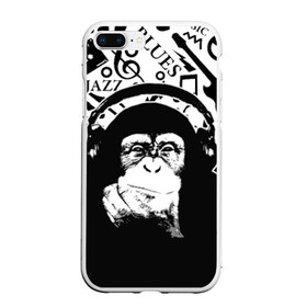 Чехол для iPhone 7Plus/8 Plus матовый с принтом Шимпанзе в наушниках в Курске, Силикон | Область печати: задняя сторона чехла, без боковых панелей | джаз | музыка | обезьяна | рок | шимпанзе в наущниках