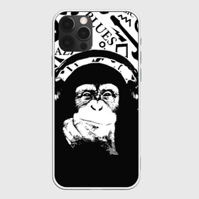 Чехол для iPhone 12 Pro с принтом Шимпанзе в наушниках в Курске, силикон | область печати: задняя сторона чехла, без боковых панелей | Тематика изображения на принте: джаз | музыка | обезьяна | рок | шимпанзе в наущниках