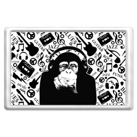Магнит 45*70 с принтом Шимпанзе в наушниках в Курске, Пластик | Размер: 78*52 мм; Размер печати: 70*45 | Тематика изображения на принте: джаз | музыка | обезьяна | рок | шимпанзе в наущниках
