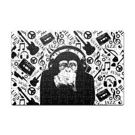 Пазл магнитный 126 элементов с принтом Шимпанзе в наушниках в Курске, полимерный материал с магнитным слоем | 126 деталей, размер изделия —  180*270 мм | джаз | музыка | обезьяна | рок | шимпанзе в наущниках