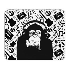 Коврик прямоугольный с принтом Шимпанзе в наушниках в Курске, натуральный каучук | размер 230 х 185 мм; запечатка лицевой стороны | Тематика изображения на принте: джаз | музыка | обезьяна | рок | шимпанзе в наущниках