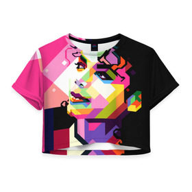 Женская футболка 3D укороченная с принтом Майкл Джексон в Курске, 100% полиэстер | круглая горловина, длина футболки до линии талии, рукава с отворотами | michael jackson | майкл джексон | поп арт | портрет
