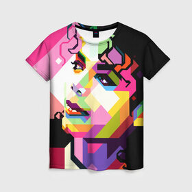 Женская футболка 3D с принтом Майкл Джексон в Курске, 100% полиэфир ( синтетическое хлопкоподобное полотно) | прямой крой, круглый вырез горловины, длина до линии бедер | michael jackson | майкл джексон | поп арт | портрет