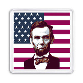 Магнит 55*55 с принтом Авраам Линкольн в Курске, Пластик | Размер: 65*65 мм; Размер печати: 55*55 мм | авраам линкольн | президент | сша | флаг