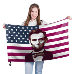 Флаг 3D с принтом Авраам Линкольн в Курске, 100% полиэстер | плотность ткани — 95 г/м2, размер — 67 х 109 см. Принт наносится с одной стороны | авраам линкольн | президент | сша | флаг