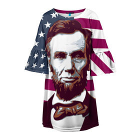Детское платье 3D с принтом Авраам Линкольн в Курске, 100% полиэстер | прямой силуэт, чуть расширенный к низу. Круглая горловина, на рукавах — воланы | авраам линкольн | президент | сша | флаг
