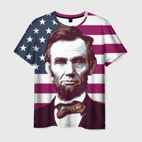 Мужская футболка 3D с принтом Авраам Линкольн в Курске, 100% полиэфир | прямой крой, круглый вырез горловины, длина до линии бедер | авраам линкольн | президент | сша | флаг