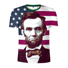 Мужская футболка 3D спортивная с принтом Авраам Линкольн в Курске, 100% полиэстер с улучшенными характеристиками | приталенный силуэт, круглая горловина, широкие плечи, сужается к линии бедра | авраам линкольн | президент | сша | флаг