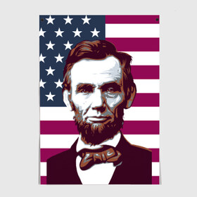 Постер с принтом Авраам Линкольн в Курске, 100% бумага
 | бумага, плотность 150 мг. Матовая, но за счет высокого коэффициента гладкости имеет небольшой блеск и дает на свету блики, но в отличии от глянцевой бумаги не покрыта лаком | авраам линкольн | президент | сша | флаг