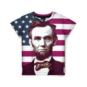 Детская футболка 3D с принтом Авраам Линкольн в Курске, 100% гипоаллергенный полиэфир | прямой крой, круглый вырез горловины, длина до линии бедер, чуть спущенное плечо, ткань немного тянется | авраам линкольн | президент | сша | флаг