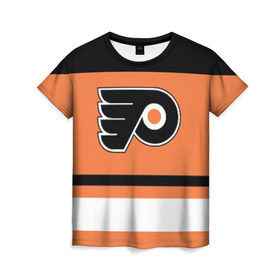 Женская футболка 3D с принтом Philadelphia Flyers в Курске, 100% полиэфир ( синтетическое хлопкоподобное полотно) | прямой крой, круглый вырез горловины, длина до линии бедер | hockey | nhl | philadelphia flyers | нхл | хоккей
