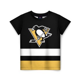 Детская футболка 3D с принтом Pittsburgh Penguins в Курске, 100% гипоаллергенный полиэфир | прямой крой, круглый вырез горловины, длина до линии бедер, чуть спущенное плечо, ткань немного тянется | hockey | nhl | pittsburgh penguins | нхл | хоккей