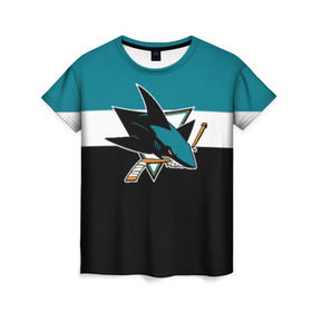 Женская футболка 3D с принтом San Jose Sharks в Курске, 100% полиэфир ( синтетическое хлопкоподобное полотно) | прямой крой, круглый вырез горловины, длина до линии бедер | hockey | nhl | san jose sharks | нхл | спорт | хоккей