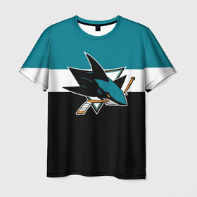 Мужская футболка 3D с принтом San Jose Sharks в Курске, 100% полиэфир | прямой крой, круглый вырез горловины, длина до линии бедер | hockey | nhl | san jose sharks | нхл | спорт | хоккей