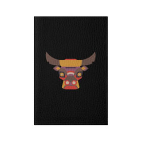 Обложка для паспорта матовая кожа с принтом Голова быка в Курске, натуральная матовая кожа | размер 19,3 х 13,7 см; прозрачные пластиковые крепления | Тематика изображения на принте: бык | голова | мозаика | рога | узор