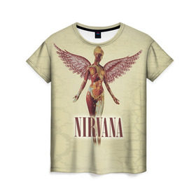 Женская футболка 3D с принтом Nirvana в Курске, 100% полиэфир ( синтетическое хлопкоподобное полотно) | прямой крой, круглый вырез горловины, длина до линии бедер | cobain | curt | nirvana | rock | группа | кобейн | курт | нирвана | рок