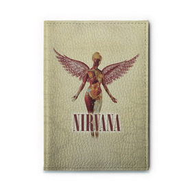 Обложка для автодокументов с принтом Nirvana в Курске, натуральная кожа |  размер 19,9*13 см; внутри 4 больших “конверта” для документов и один маленький отдел — туда идеально встанут права | cobain | curt | nirvana | rock | группа | кобейн | курт | нирвана | рок