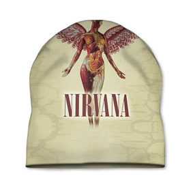 Шапка 3D с принтом Nirvana в Курске, 100% полиэстер | универсальный размер, печать по всей поверхности изделия | Тематика изображения на принте: cobain | curt | nirvana | rock | группа | кобейн | курт | нирвана | рок