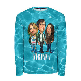 Мужской лонгслив 3D с принтом Шаржи группа Nirvana в Курске, 100% полиэстер | длинные рукава, круглый вырез горловины, полуприлегающий силуэт | cobain | curt | nirvana | rock | группа | кобейн | курт | нирвана | рок