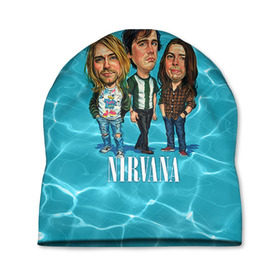 Шапка 3D с принтом Шаржи группа Nirvana в Курске, 100% полиэстер | универсальный размер, печать по всей поверхности изделия | Тематика изображения на принте: cobain | curt | nirvana | rock | группа | кобейн | курт | нирвана | рок