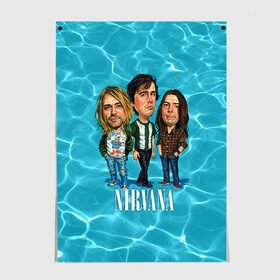 Постер с принтом Шаржи группа Nirvana в Курске, 100% бумага
 | бумага, плотность 150 мг. Матовая, но за счет высокого коэффициента гладкости имеет небольшой блеск и дает на свету блики, но в отличии от глянцевой бумаги не покрыта лаком | cobain | curt | nirvana | rock | группа | кобейн | курт | нирвана | рок