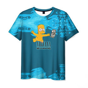 Мужская футболка 3D с принтом Nirvana & Simpson в Курске, 100% полиэфир | прямой крой, круглый вырез горловины, длина до линии бедер | Тематика изображения на принте: cobain | curt | nirvana | rock | группа | кобейн | курт | нирвана | рок