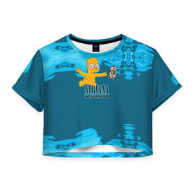 Женская футболка 3D укороченная с принтом Nirvana & Simpson в Курске, 100% полиэстер | круглая горловина, длина футболки до линии талии, рукава с отворотами | cobain | curt | nirvana | rock | группа | кобейн | курт | нирвана | рок