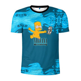 Мужская футболка 3D спортивная с принтом Nirvana & Simpson в Курске, 100% полиэстер с улучшенными характеристиками | приталенный силуэт, круглая горловина, широкие плечи, сужается к линии бедра | cobain | curt | nirvana | rock | группа | кобейн | курт | нирвана | рок