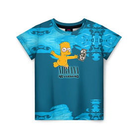 Детская футболка 3D с принтом Nirvana & Simpson в Курске, 100% гипоаллергенный полиэфир | прямой крой, круглый вырез горловины, длина до линии бедер, чуть спущенное плечо, ткань немного тянется | cobain | curt | nirvana | rock | группа | кобейн | курт | нирвана | рок