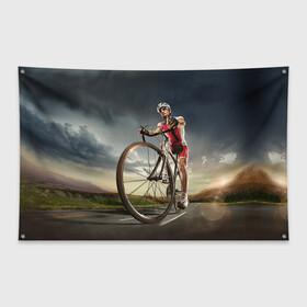Флаг-баннер с принтом Велогонщик в Курске, 100% полиэстер | размер 67 х 109 см, плотность ткани — 95 г/м2; по краям флага есть четыре люверса для крепления | extreme | вело | велосипед | шоссейный велосипед | экстрим