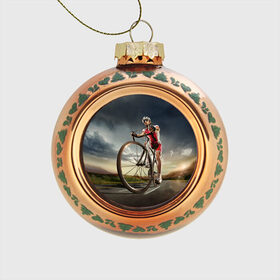 Стеклянный ёлочный шар с принтом Велогонщик в Курске, Стекло | Диаметр: 80 мм | extreme | вело | велосипед | шоссейный велосипед | экстрим