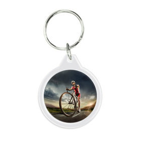 Брелок круглый с принтом Велогонщик в Курске, пластик и полированная сталь | круглая форма, металлическое крепление в виде кольца | extreme | вело | велосипед | шоссейный велосипед | экстрим