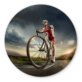 Коврик круглый с принтом Велогонщик в Курске, резина и полиэстер | круглая форма, изображение наносится на всю лицевую часть | extreme | вело | велосипед | шоссейный велосипед | экстрим