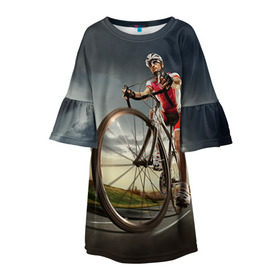 Детское платье 3D с принтом Велогонщик в Курске, 100% полиэстер | прямой силуэт, чуть расширенный к низу. Круглая горловина, на рукавах — воланы | extreme | вело | велосипед | шоссейный велосипед | экстрим