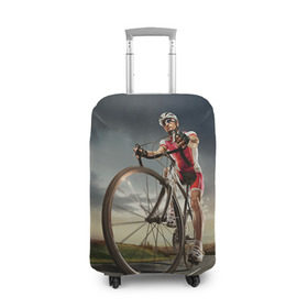 Чехол для чемодана 3D с принтом Велогонщик в Курске, 86% полиэфир, 14% спандекс | двустороннее нанесение принта, прорези для ручек и колес | extreme | вело | велосипед | шоссейный велосипед | экстрим