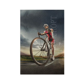 Обложка для паспорта матовая кожа с принтом Велогонщик в Курске, натуральная матовая кожа | размер 19,3 х 13,7 см; прозрачные пластиковые крепления | extreme | вело | велосипед | шоссейный велосипед | экстрим