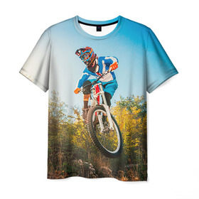 Мужская футболка 3D с принтом МТБ в Курске, 100% полиэфир | прямой крой, круглый вырез горловины, длина до линии бедер | extreme | вело | велосипед | маунтинбайк | мтб | экстрим