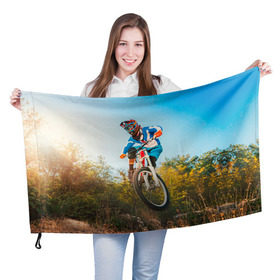 Флаг 3D с принтом МТБ в Курске, 100% полиэстер | плотность ткани — 95 г/м2, размер — 67 х 109 см. Принт наносится с одной стороны | extreme | вело | велосипед | маунтинбайк | мтб | экстрим