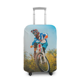Чехол для чемодана 3D с принтом МТБ в Курске, 86% полиэфир, 14% спандекс | двустороннее нанесение принта, прорези для ручек и колес | extreme | вело | велосипед | маунтинбайк | мтб | экстрим