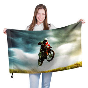 Флаг 3D с принтом Эндуро в Курске, 100% полиэстер | плотность ткани — 95 г/м2, размер — 67 х 109 см. Принт наносится с одной стороны | extreme | мото | мотокросс | мотоцикл | экстрим