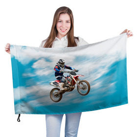 Флаг 3D с принтом Эндуро в Курске, 100% полиэстер | плотность ткани — 95 г/м2, размер — 67 х 109 см. Принт наносится с одной стороны | extreme | мото | мотокросс | мотоцикл | экстрим